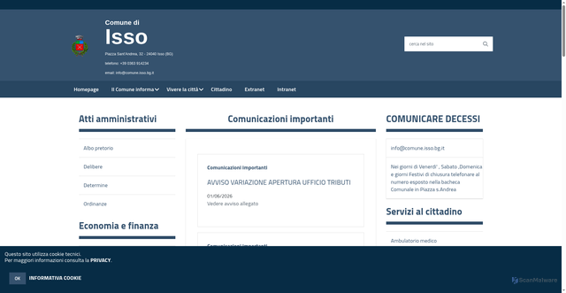 Security scan screenshot of https://www.comune.isso.bg.it
