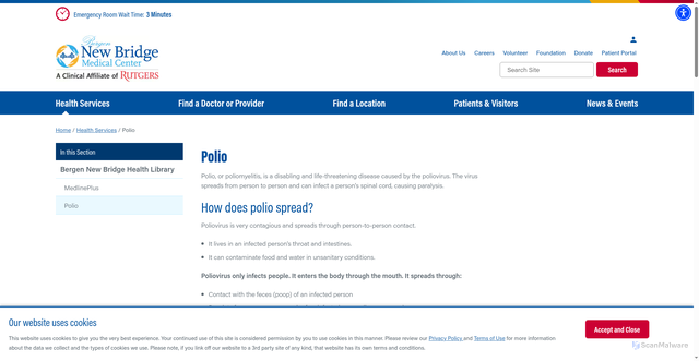 Security scan screenshot of https://www.newbridgehealth.org/health-services/health-library/polio/