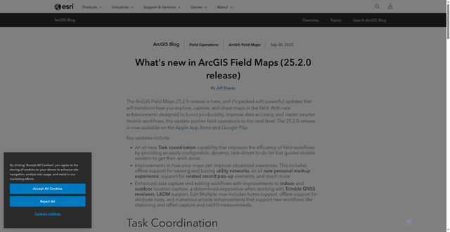 Security scan screenshot of https://www.esri.com/arcgis-blog/products/field-maps/field-mobility/whats-new-in-arcgis-field-maps-25-2-0-release