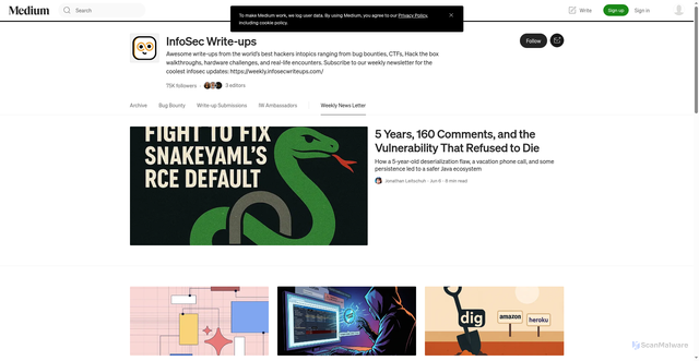 Security scan screenshot of https://infosecwriteups.com/