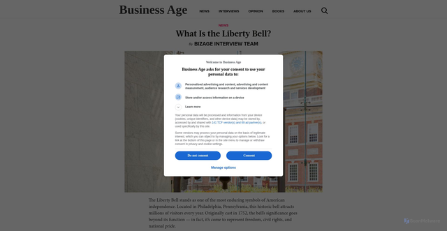 Security scan screenshot of https://www.businessage.com/post/what-is-the-liberty-bell