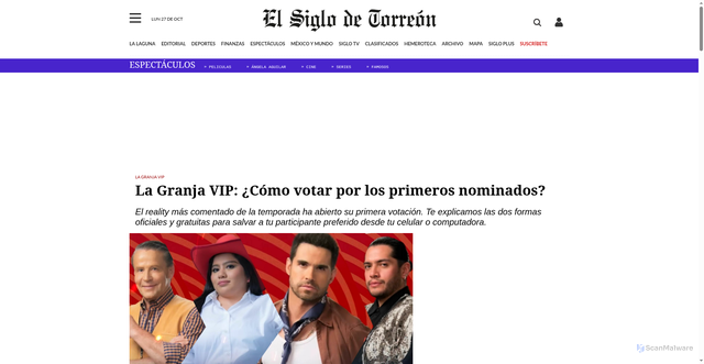 Security scan screenshot of https://www.elsiglodetorreon.com.mx/noticia/2025/la-granja-vip-como-votar-por-los-primeros-nominados.html