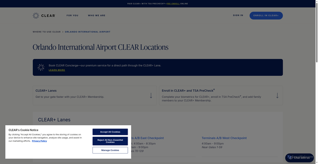 Security scan screenshot of https://www.clearme.com/all-locations/orlando-international-airport
