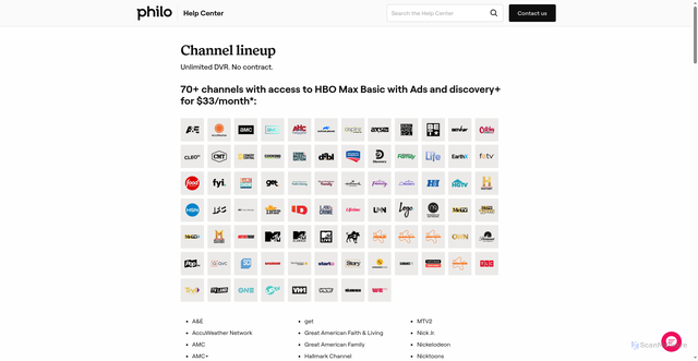 Security scan screenshot of https://help.philo.com/channels/