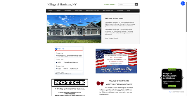 Security scan screenshot of https://www.villageofharriman.gov/