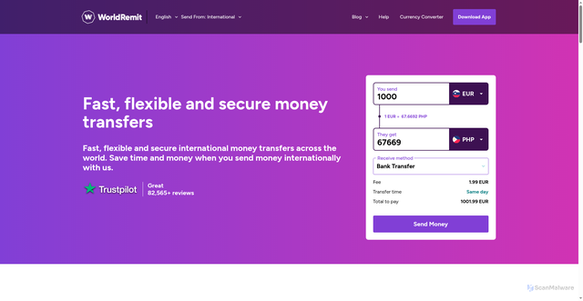 Security scan screenshot of https://worldremit.com