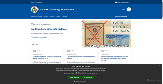 Security scan screenshot of https://www.comune.acquanegra.cr.it/it