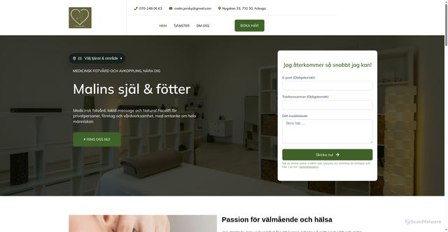 Security scan screenshot of https://malinssjalofotter.se