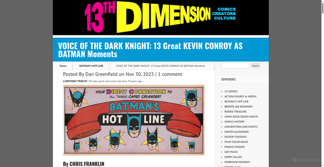 Security scan screenshot of https://13thdimension.com/voice-of-the-dark-knight-13-great-kevin-conroy-as-batman-moments/