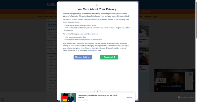 Security scan screenshot of https://softschools.com/facts/geography/south_america_facts/858/