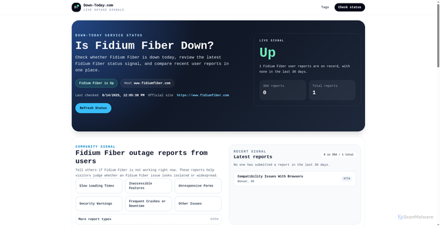 Security scan screenshot of https://is-fidium-fiber.down-today.com/