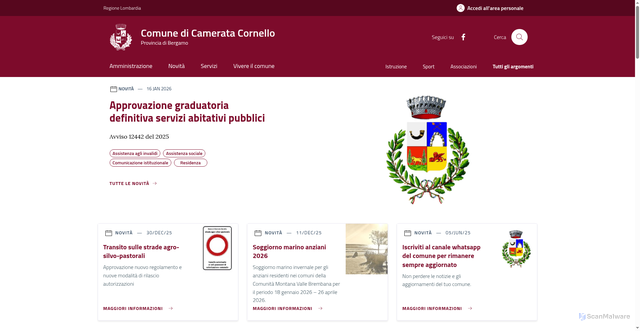 Security scan screenshot of https://www.comune.cameratacornello.bg.it/home/index.html