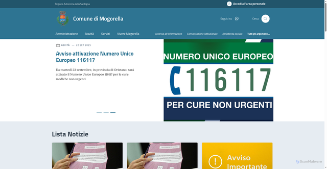 Security scan screenshot of https://comune.mogorella.or.it/