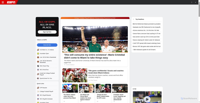 Security scan screenshot of https://sports.espn.go.com