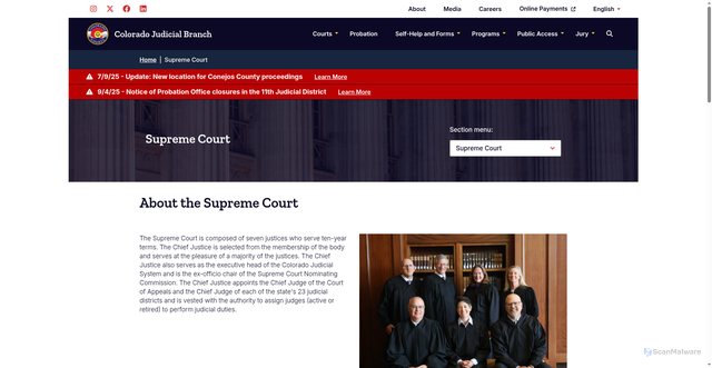 Security scan screenshot of https://www.coloradojudicial.gov/supreme-court