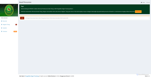 Security scan screenshot of http://tilang.pn-tarutung.go.id/