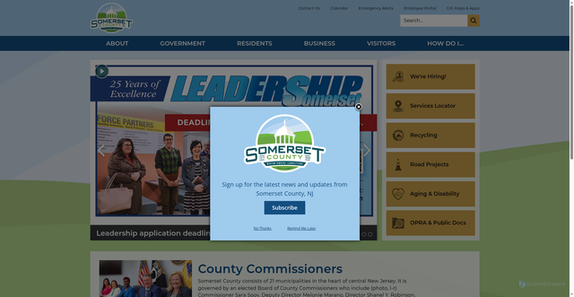 Security scan screenshot of https://www.somersetcountynj.gov/