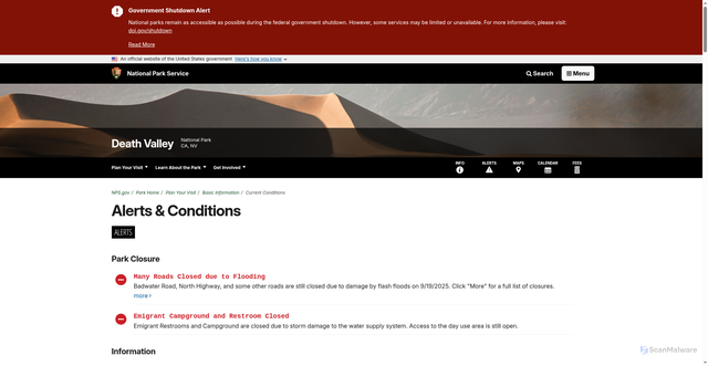 Security scan screenshot of https://www.nps.gov/deva/planyourvisit/conditions.htm
