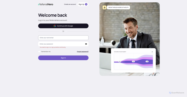 Security scan screenshot of https://app.referralhero.com