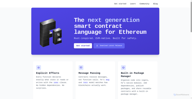 Security scan screenshot of https://fe-lang.org