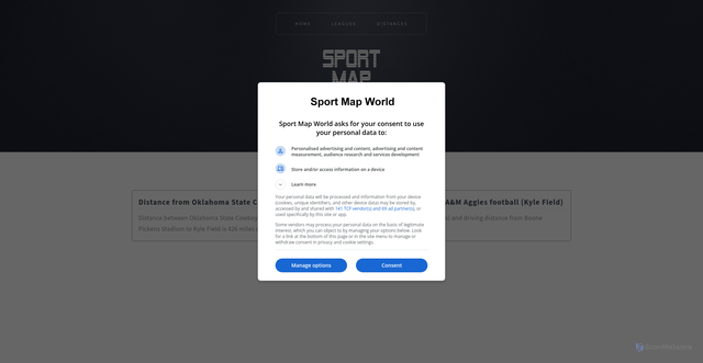 Security scan screenshot of https://www.sportmapworld.com/distance/oklahoma-state-cowboys-football/texas-a-m-aggies-football/