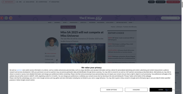 Security scan screenshot of https://www.citizen.co.za/lifestyle/fashion-and-beauty/miss-sa-2025-will-not-compete-at-miss-universe/