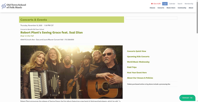 Security scan screenshot of https://www.oldtownschool.org/concerts/2025/11-13-2025-robert-plants-saving-grace-feat-suzi-dian/