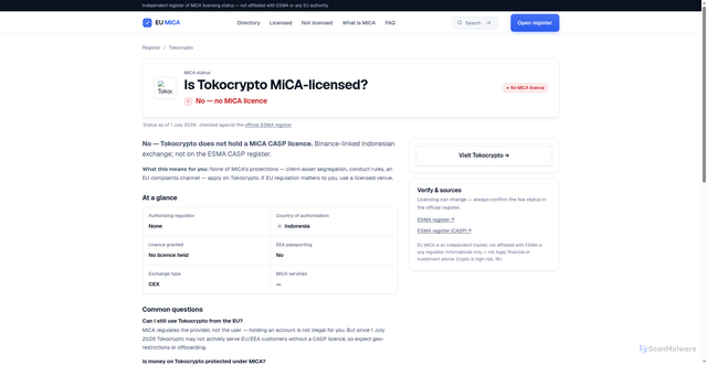 Security scan screenshot of https://eumica.com/exchange/tokocrypto