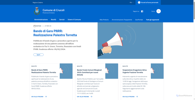 Security scan screenshot of https://comune.crucoli.kr.it/