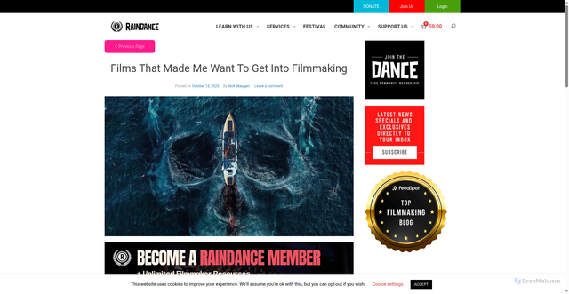 Security scan screenshot of https://raindance.org/films-that-made-me-want-to-get-into-filmmaking/