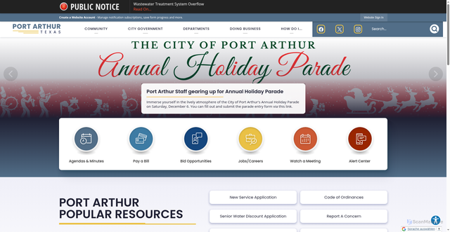 Security scan screenshot of https://portarthurtx.gov/