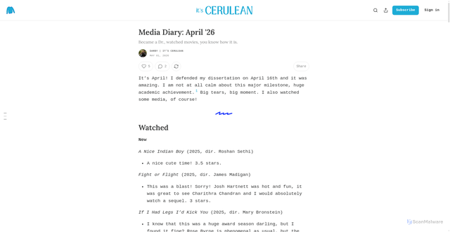 Security scan screenshot of https://itscerulean.substack.com/p/media-diary-april-26