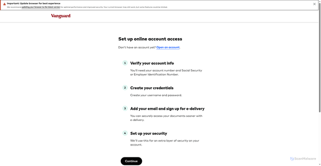 Security scan screenshot of https://web-registration.vanguard.com/