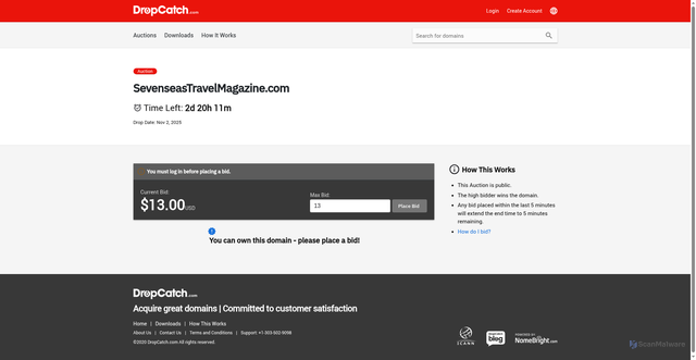 Security scan screenshot of https://sevenseastravelmagazine.com/