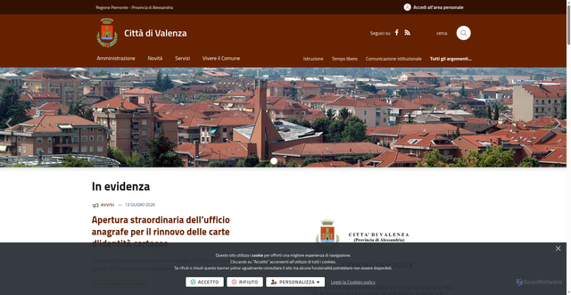 Security scan screenshot of https://www.comune.valenza.al.it