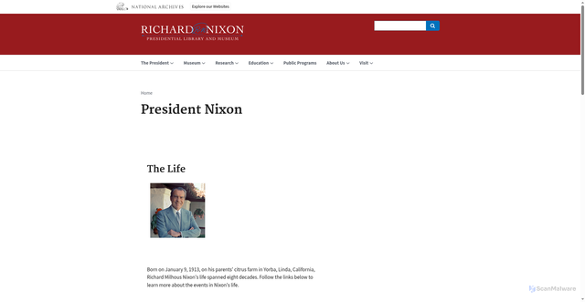 Security scan screenshot of https://www.nixonlibrary.gov/president-nixon