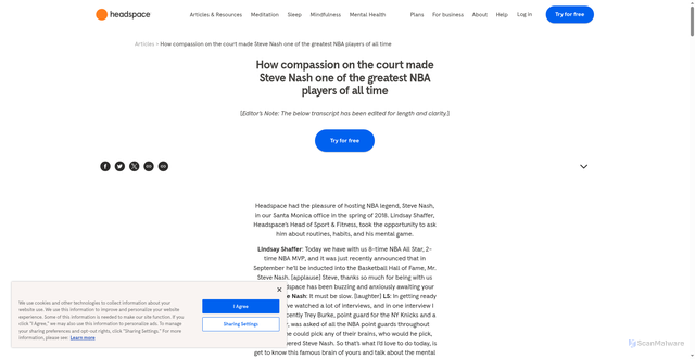 Security scan screenshot of https://www.headspace.com/articles/steve-nash-meditation