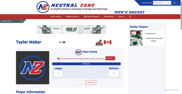 Security scan screenshot of https://neutralzone.com/mens/player/taylor-makar-36306/