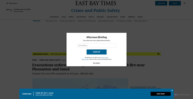 Security scan screenshot of https://eastbaytimes.com/2022/06/23/firefighters-battling-two-alarm-brush-fire-in-pleasanton/