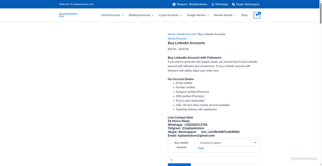 Security scan screenshot of https://topbankstore.com/product/buy-linkedin-accounts/
