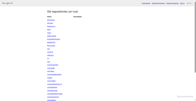 Security scan screenshot of https://rust.googlesource.com