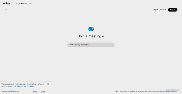 Security scan screenshot of https://broadwaybank.webex.com