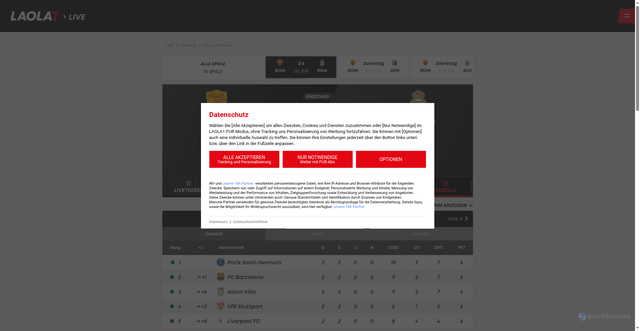 Security scan screenshot of https://matchcenter.laola1.at/Fussball/Team/2702/match/74165926/tabelle