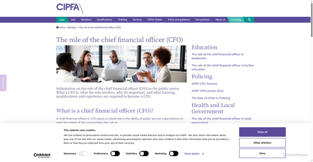 Security scan screenshot of https://www.cipfa.org/members/the-role-of-the-chief-financial-officer
