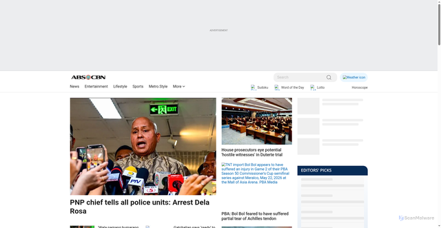 Security scan screenshot of https://news.abs-cbn.com
