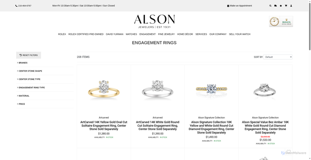 Security scan screenshot of https://www.alsonjewelers.com/engagement-rings?srsltid=AfmBOorTfNYGnfmRH5dP8rK1LgNskYmysfbcpKCNDQJm5lkm2Uohp_pU