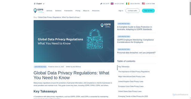 Security scan screenshot of https://gdprlocal.com/global-data-privacy-regulations/