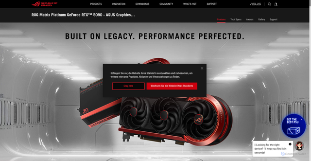 Security scan screenshot of https://rog.asus.com/graphics-cards/graphics-cards/rog-matrix/rog-matrix-rtx5090-p32g-30th/