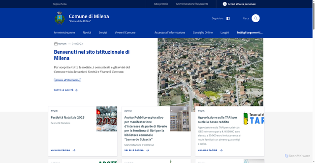 Security scan screenshot of https://www.comune.milena.cl.it/
