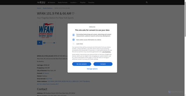Security scan screenshot of https://radiostationusa.fm/online/wfan